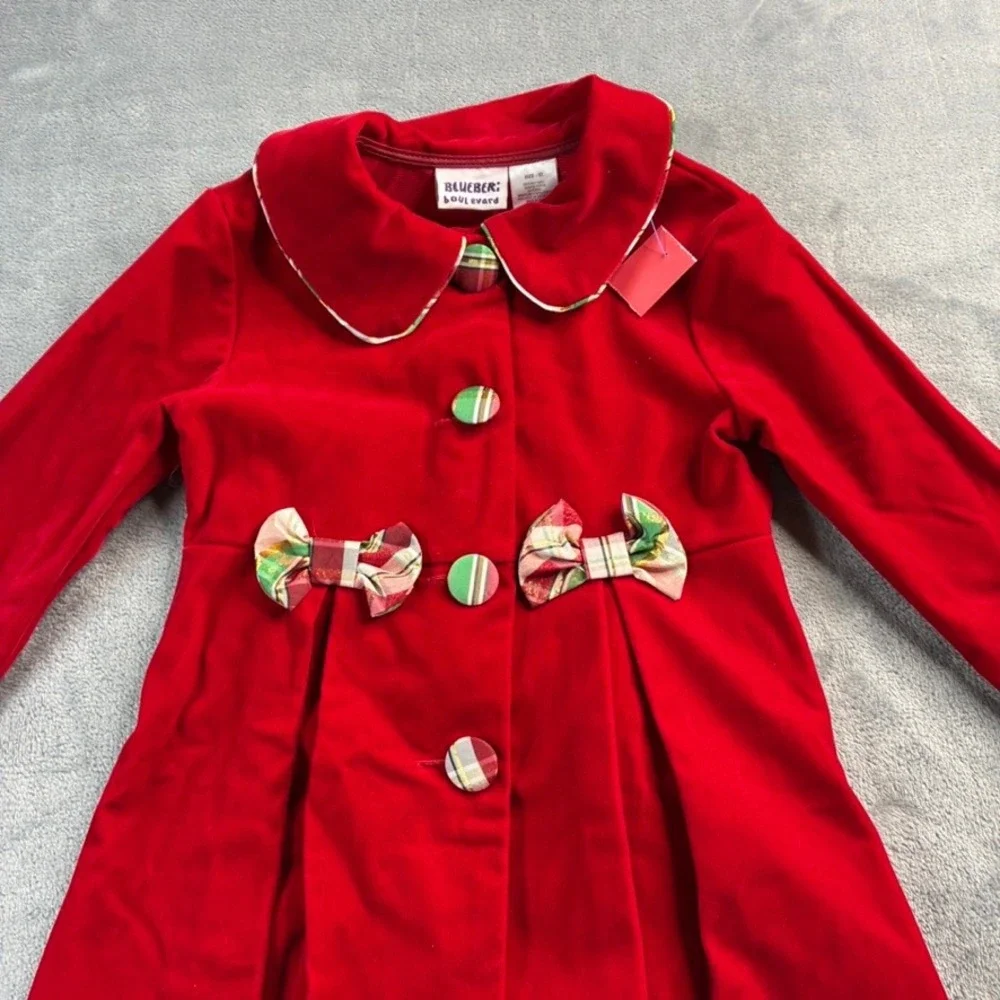 Blueberry Boulevard Girls Red Velvet Holiday Coat Dress Size 5T‎ EUC
